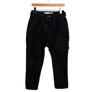 IRO High Distressed Crop Tapered Leg Jeans Faded Black Sz 24 D-Ring Belt (B2